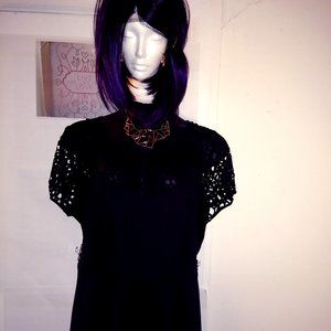 Geometric Cut-out Short Sleeve Black Dress